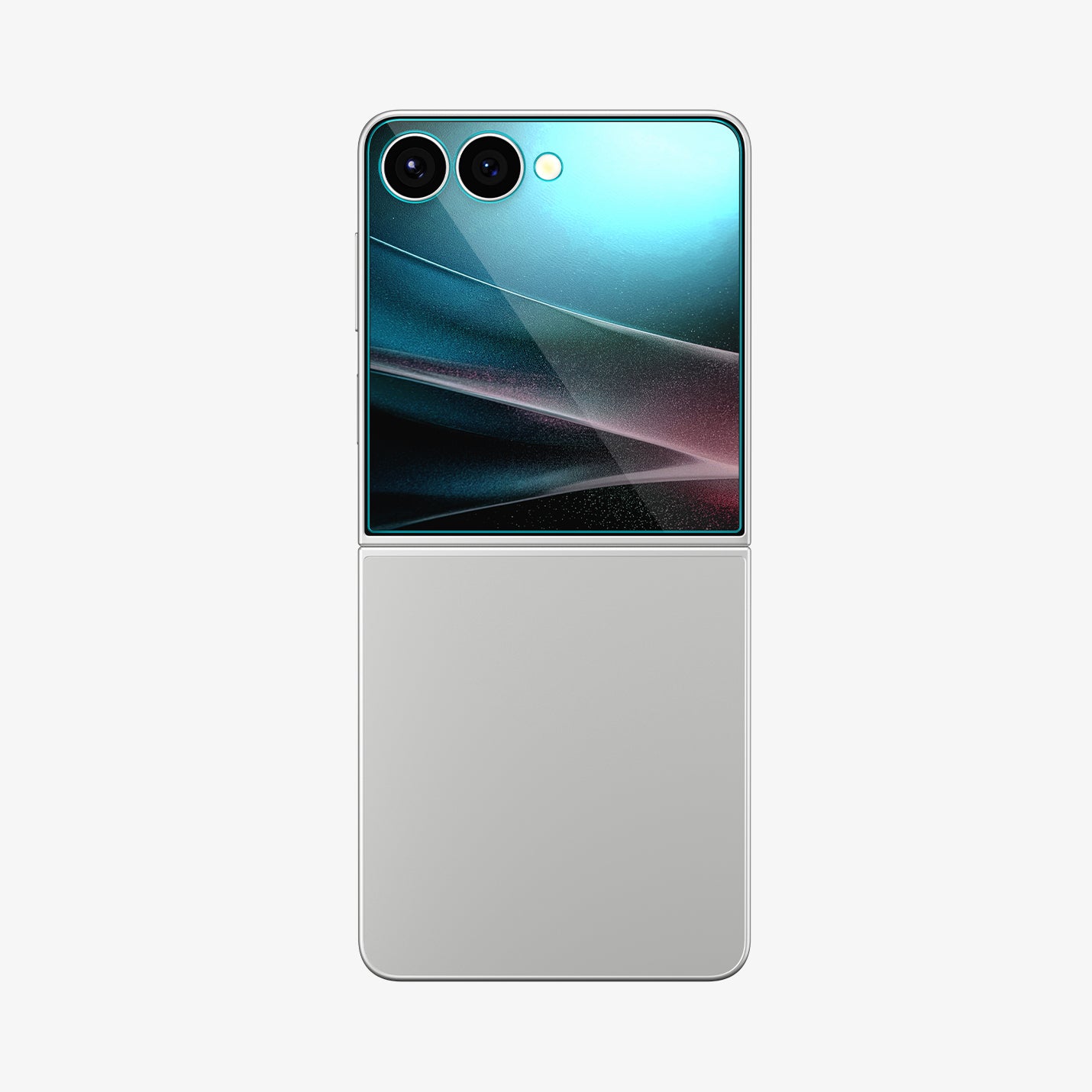 AGL09582 - Galaxy Z Flip 7 Screen Protector EZ Fit GLAS.tR showing the back with device fully open