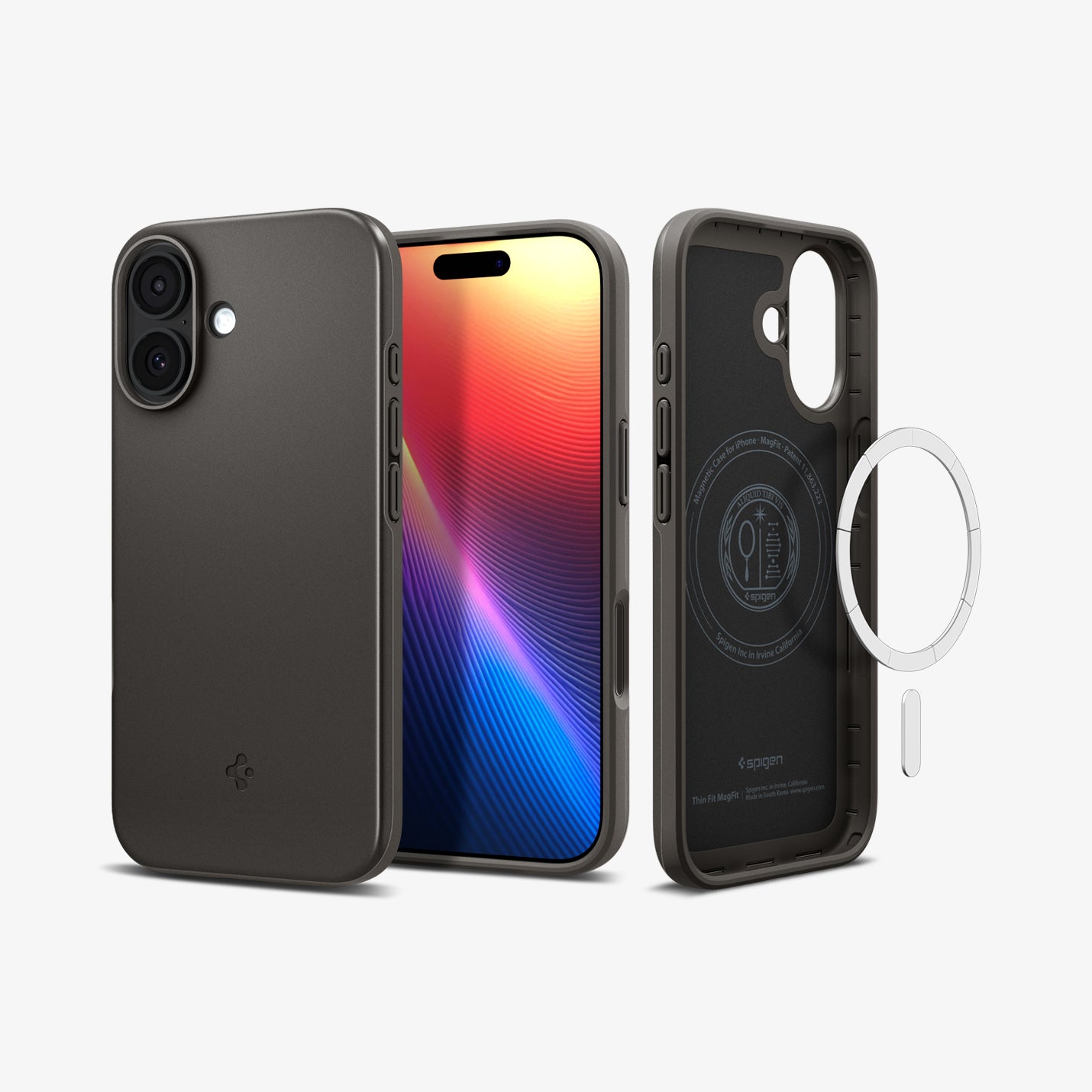 ACS09971 - iPhone 17 Thin Fit (MagFit) in Gunmetal showing the back, front and inside