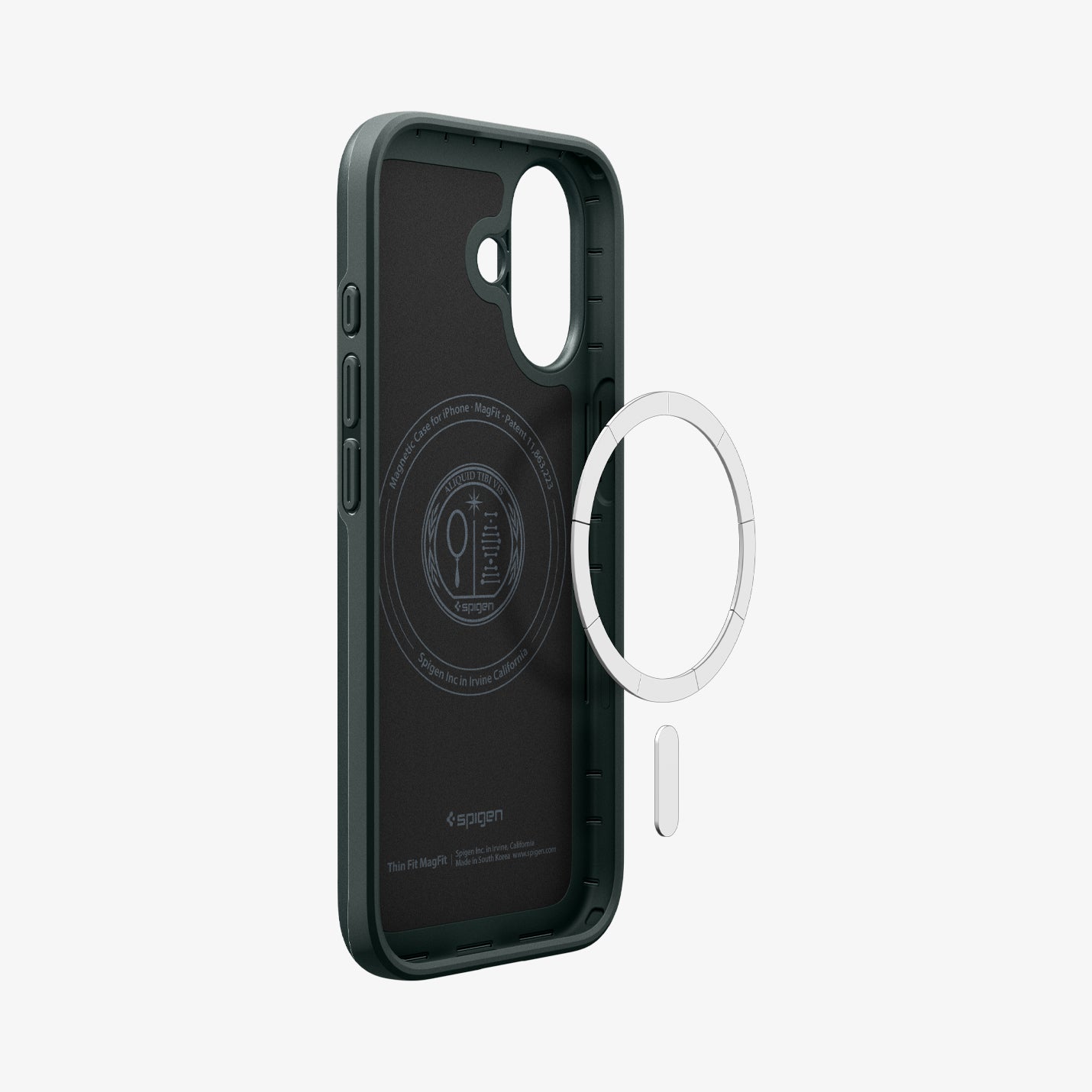 ACS09970 - iPhone 17 Thin Fit (MagFit) in Abyss Green showing inside with magfit magnet