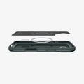 ACS09970 - iPhone 17 Thin Fit (MagFit) in Abyss Green showing the inner layer hovering above the detached magnet ring plate and the case
