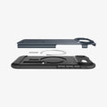 ACS09619 - iPhone 17 Air Slim Armor (MagFit) in Metal Slate showing the back cover hovering above detached metal ring plate and the back of the case