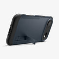 ACS09619 - iPhone 17 Air Slim Armor (MagFit) in Metal Slate showing the back, partial side and bottom, propped up with a built-in kickstand