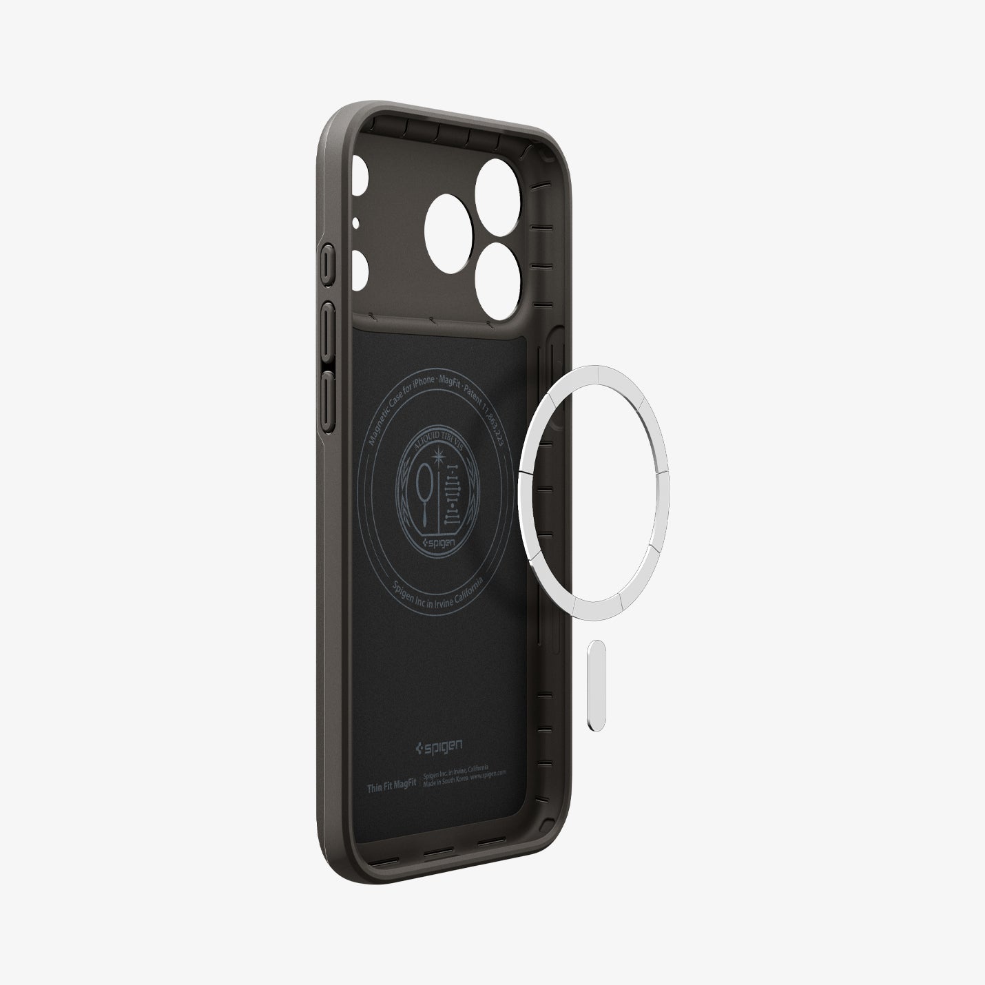ACS09936 - iPhone 17 Pro Thin Fit (MagFit) in Gunmetal showing inside with magfit magnet