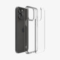 ACS07213 - iPhone 15 Pro Case Ultra Hybrid in Space Crystal showing the back tpu clear case detached, aligned from the frame and the device