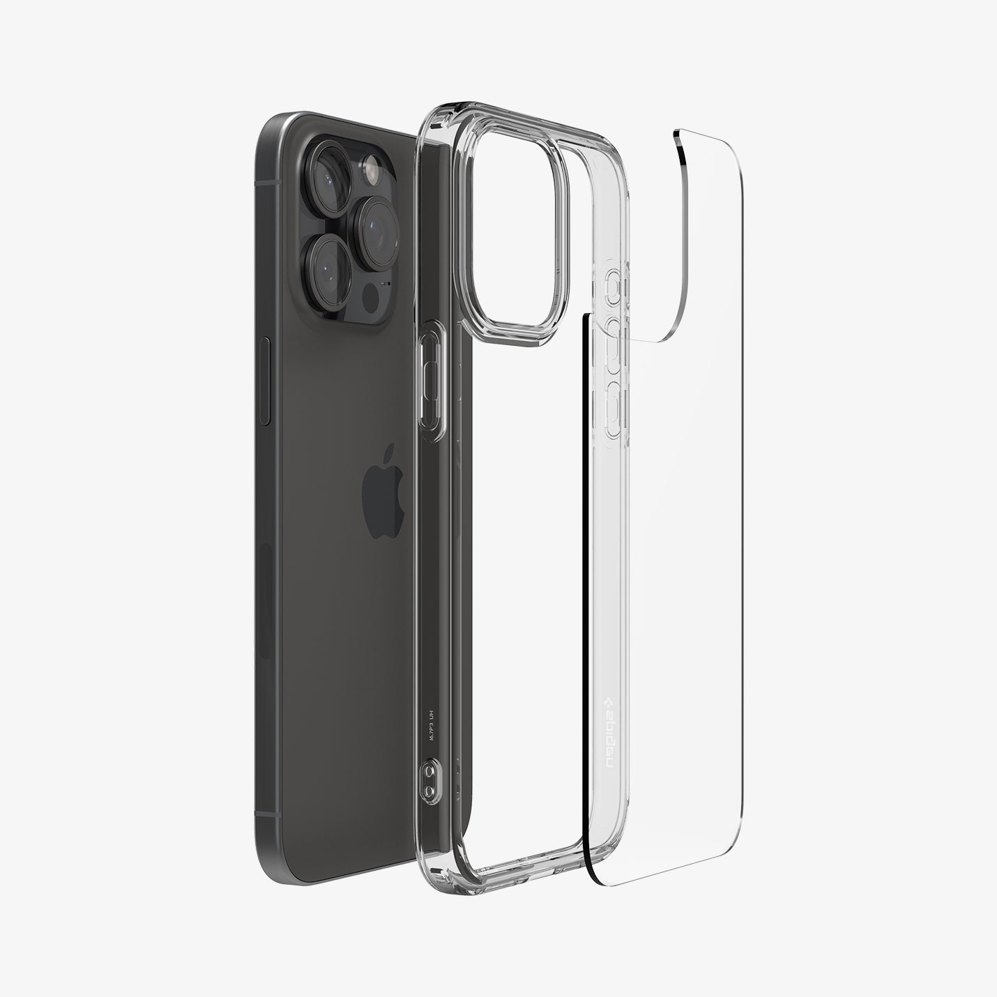 ACS07213 - iPhone 15 Pro Case Ultra Hybrid in Space Crystal showing the back tpu clear case detached, aligned from the frame and the device