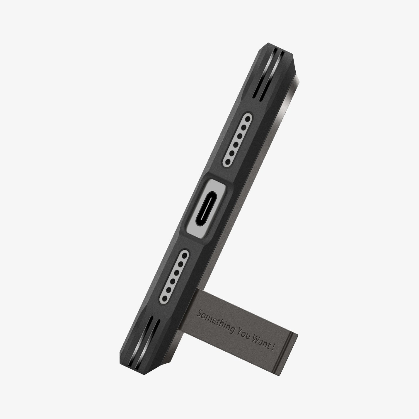 ACS09951 - iPhone 17 Pro Case Tough Armor T AI (MagFit) in gunmetal showing the bottom with device propped up by kickstand
