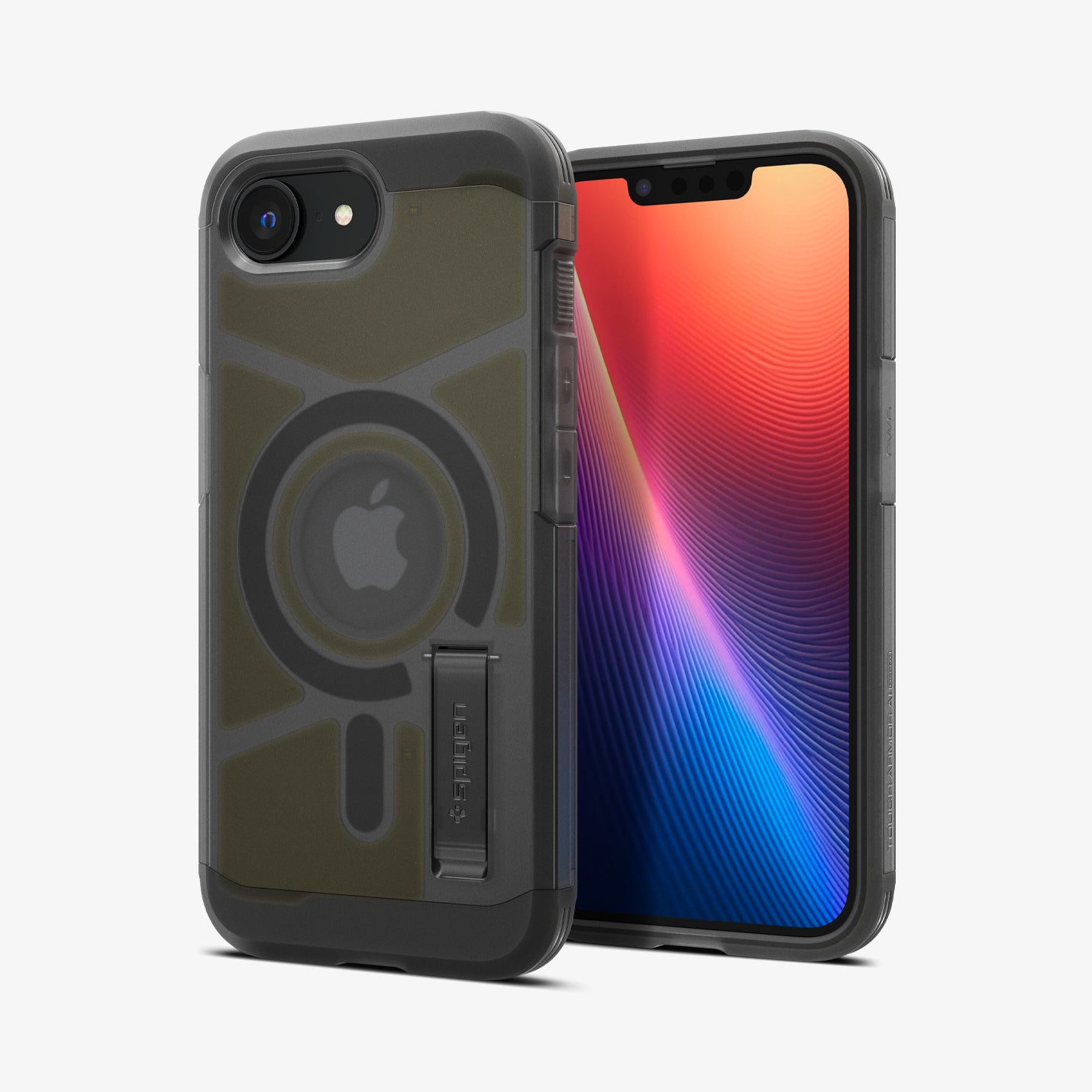ACS09138 - iPhone 16e Case Tough Armor AI (MagFit) in Frost Black showing the back, partial front and sides