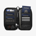 AFA07574 - Klasden Passport Organizer KD500 in Black showing the inner with multiple stuffs inserted