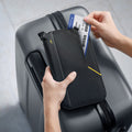 AFA07574 - Klasden Passport Organizer KD500 in Black showing a person inserting the ticket on the pouch