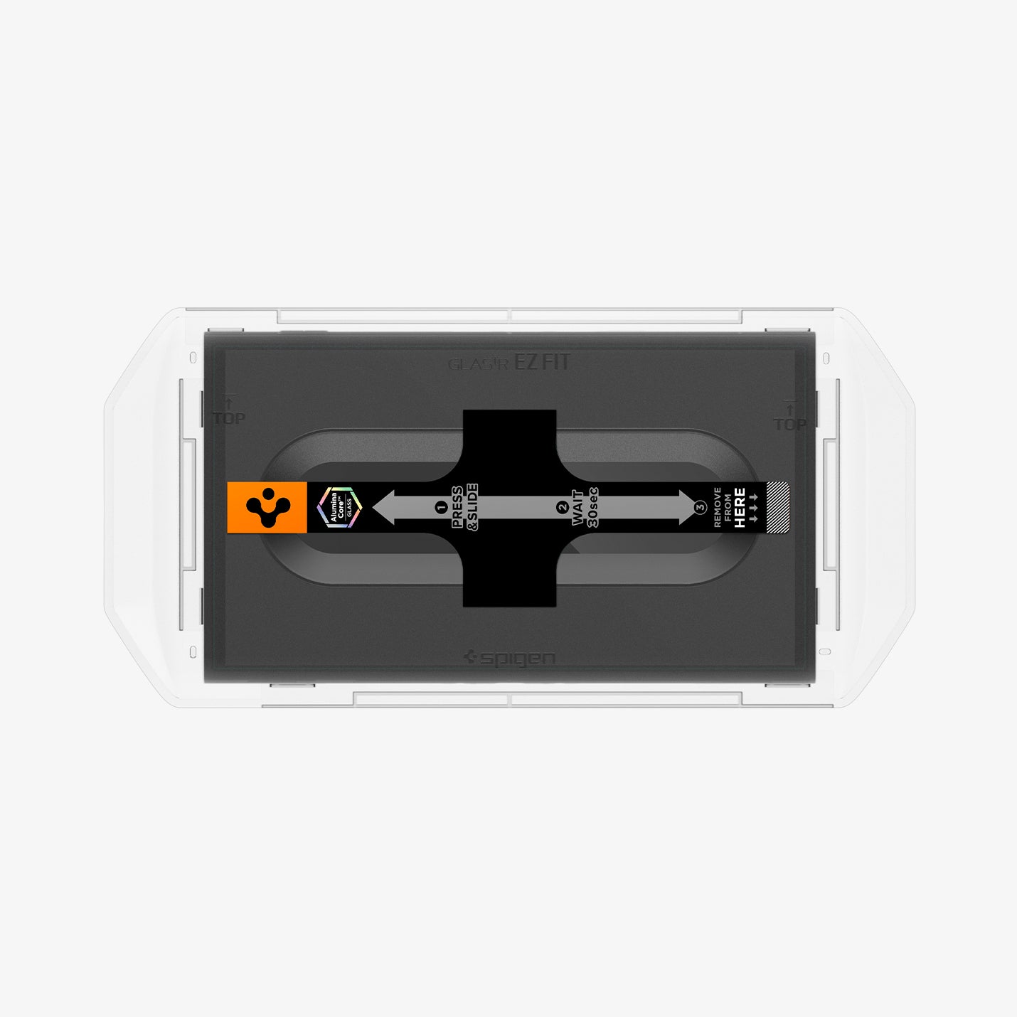 AGL10156 - Nintendo Switch 2 GLAS.tR EZ Fit in Clear showing the front of the installation tray attached to the device