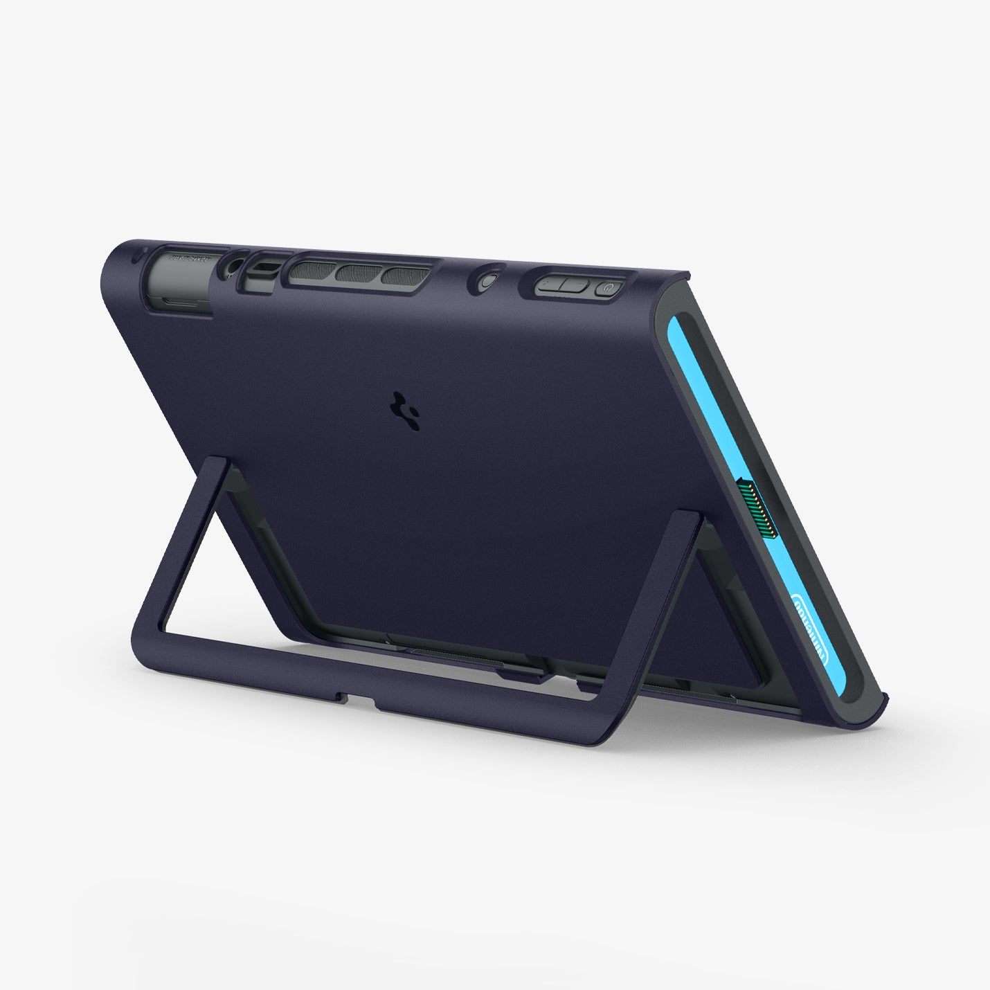 ACS10205 - Nintendo Switch 2 Case Nano Pop in Blueberry Navy showing the back, top and side propped up with the built-in kickstand