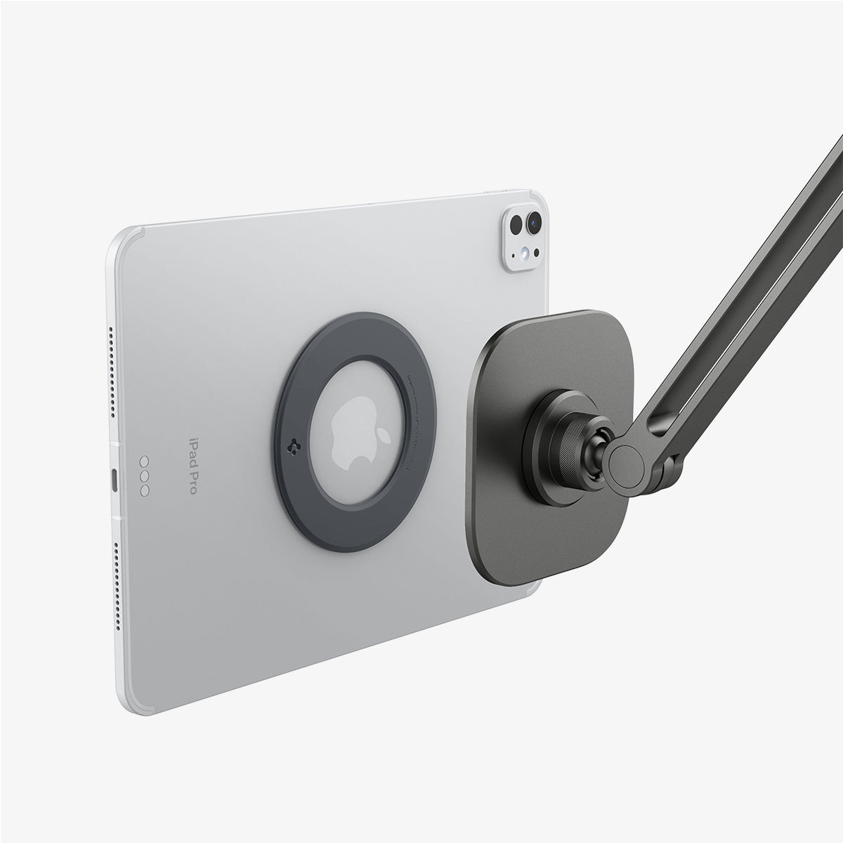 AMP09191 - OneTap Clamp in Space Gray showing the back hovering in front of the device back