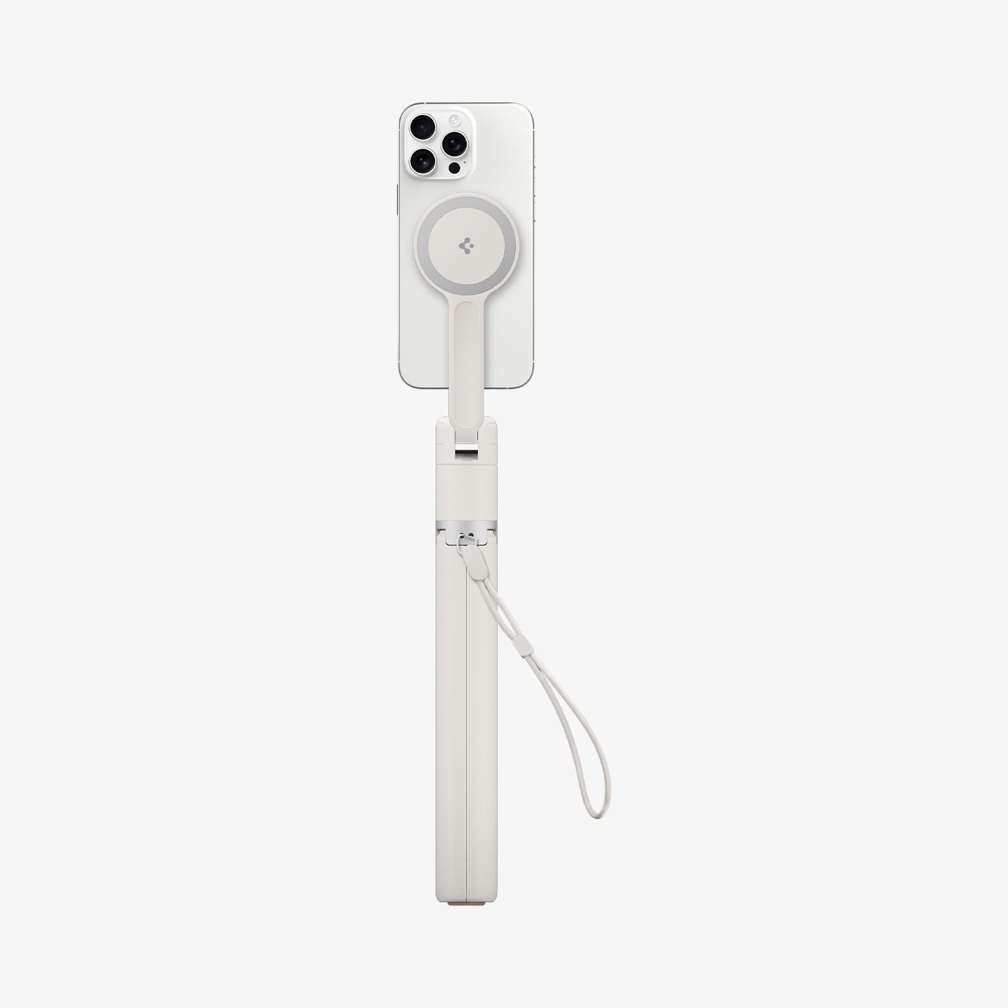 AMP09535 - s581w selfie stick magfit in dune beige showing the back with a device attached to a selfie stick