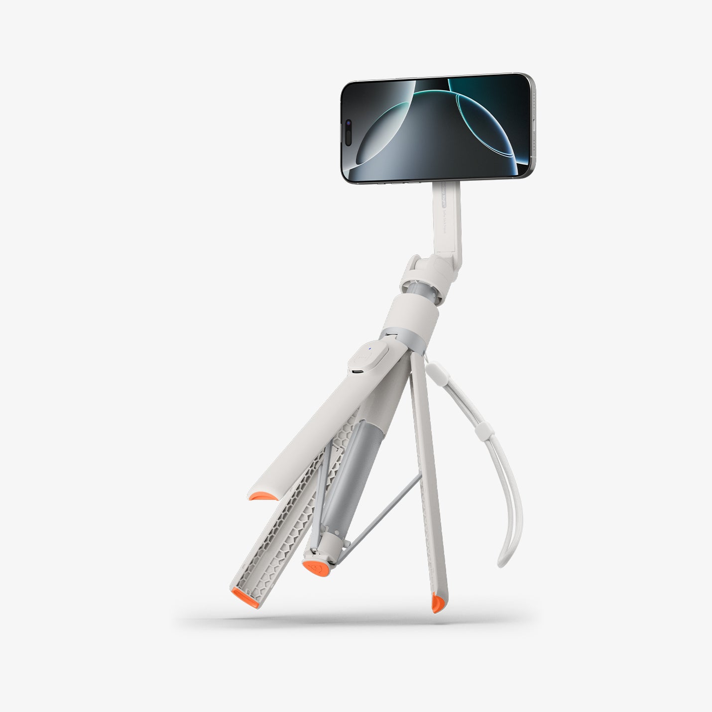 AMP09535 - s581w selfie stick magfit in dune beige showing the front, sides and tripod stand open