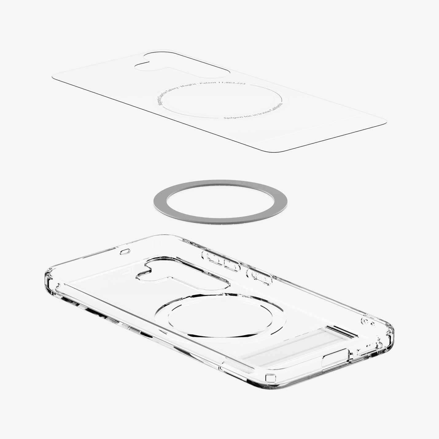ACS09026 - Galaxy S25 Case Ultra Hybrid S in Clear White showing the inner layer hovering above the detached magring and the case