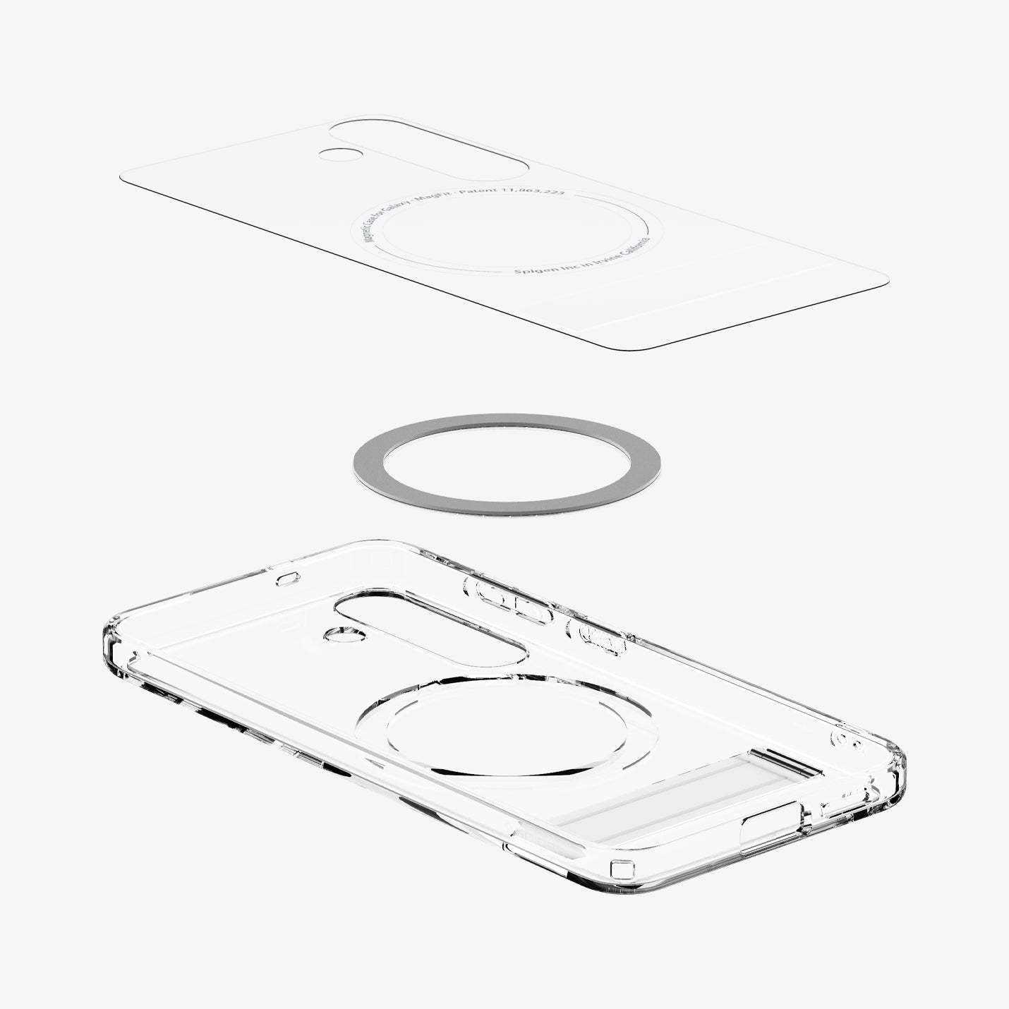 ACS08984 - Galaxy S25 Plus Case Ultra Hybrid S in Clear White showing the inner layer hovering above the detached magring and the case