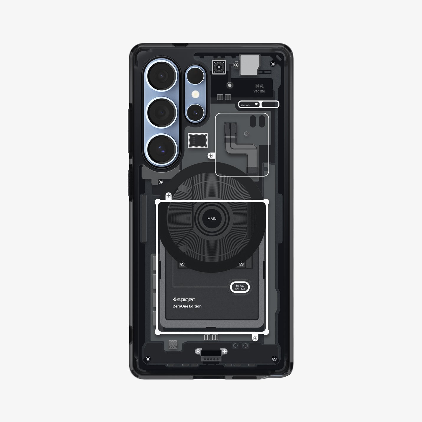 ACS08957 - Galaxy S25 Ultra Case Ultra Hybrid Metal Ring Zero One (MagFit + Qi2 Ready) in Zero One Black showing the back