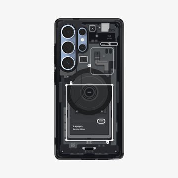 ACS08957 - Galaxy S25 Ultra Case Ultra Hybrid Metal Ring Zero One (MagFit + Qi2 Ready) in Zero One Black showing the back