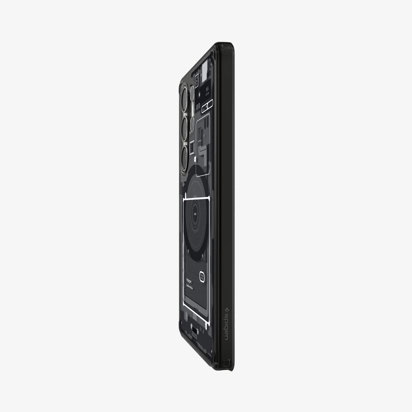 ACS08957 - Galaxy S25 Ultra Case Ultra Hybrid Metal Ring Zero One (MagFit) in Zero One Black showing the partial back and side