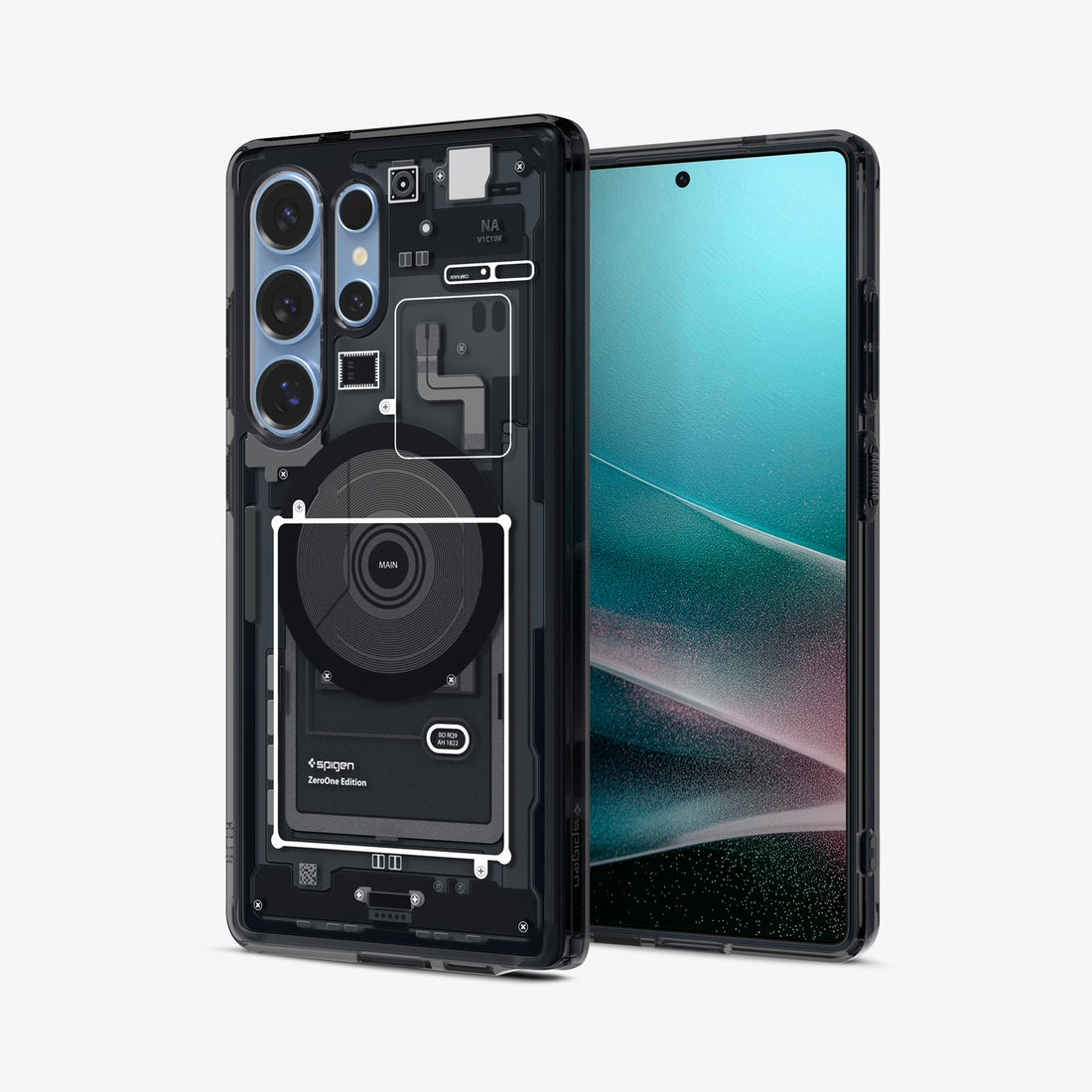 ACS08958 - Galaxy S25 Ultra Case Ultra Hybrid Metal Ring Zero One (MagFit + Qi2 Ready) in Zero One White showing the back