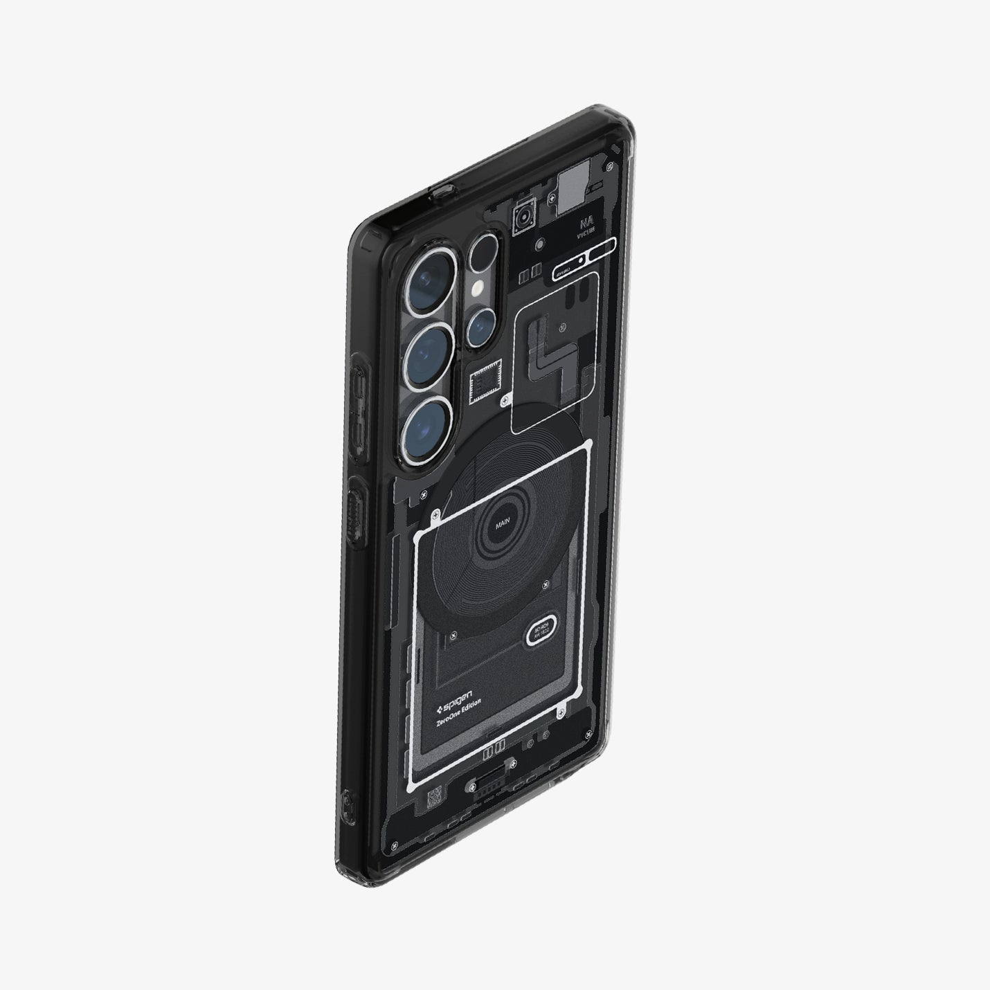 ACS08957 - Galaxy S25 Ultra Case Ultra Hybrid Metal Ring Zero One (MagFit) in Zero One Black showing the back, partial side and top