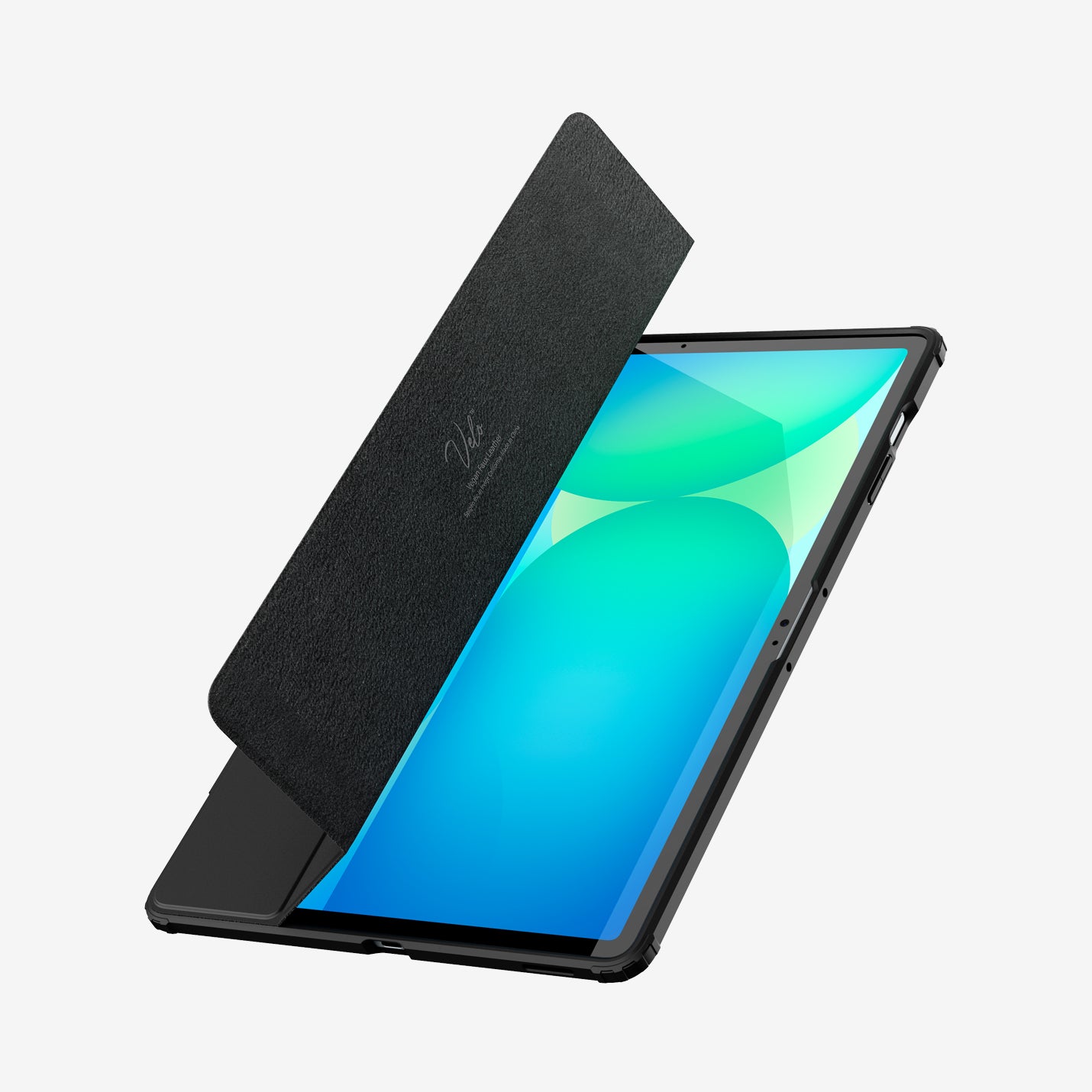 ACS09446 - Galaxy Tab S10 FE+ Case Ultra Hybrid Pro in Black showing the partial front, side and bottom, front cover partially lifted