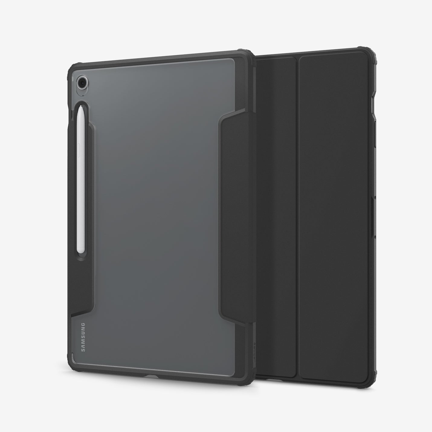 ACS09446 - Galaxy Tab S10 FE+ Case Ultra Hybrid Pro in Black showing the back and partial front