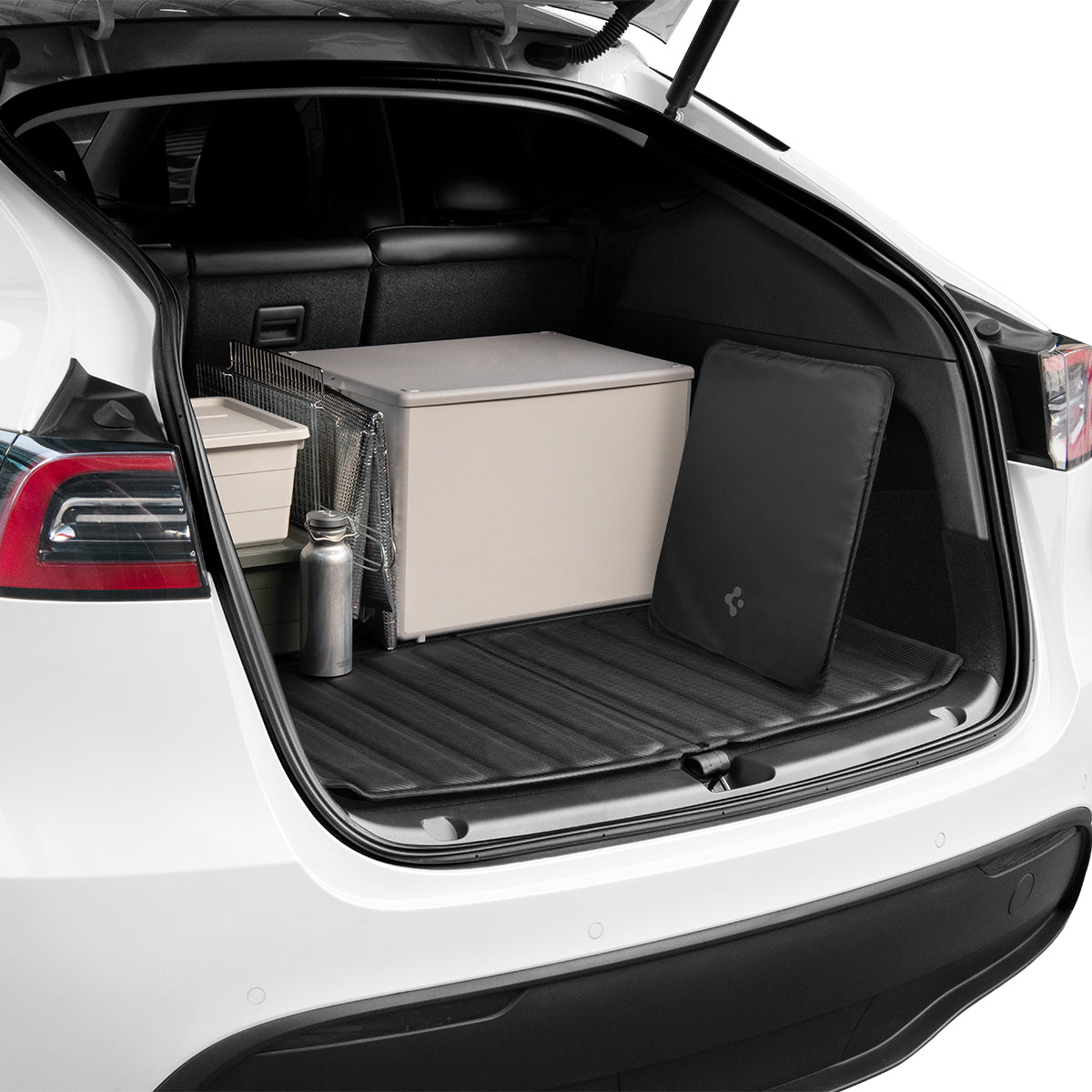 ACP08897 - Tesla Model 3 Highland CryoShade Sunroof | TO261H in Black showing the inner of the trunk where portable storage case was kept