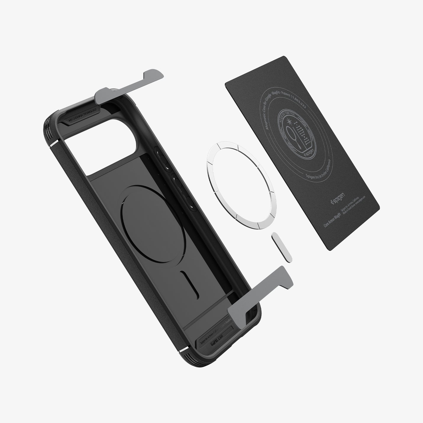 ACS09805 - Pixel 10 Pro XL Case Core Armor in black showing the inside magnet ring layers