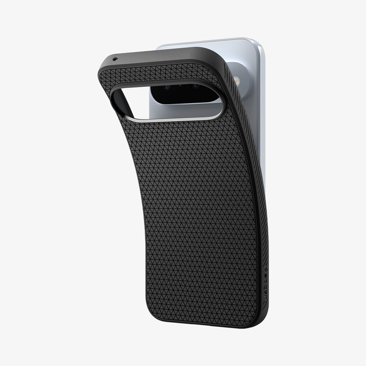 ACS09714 - Pixel 10 / Pixel 10 Pro Case Liquid Air in matte black showing the back with case bending away