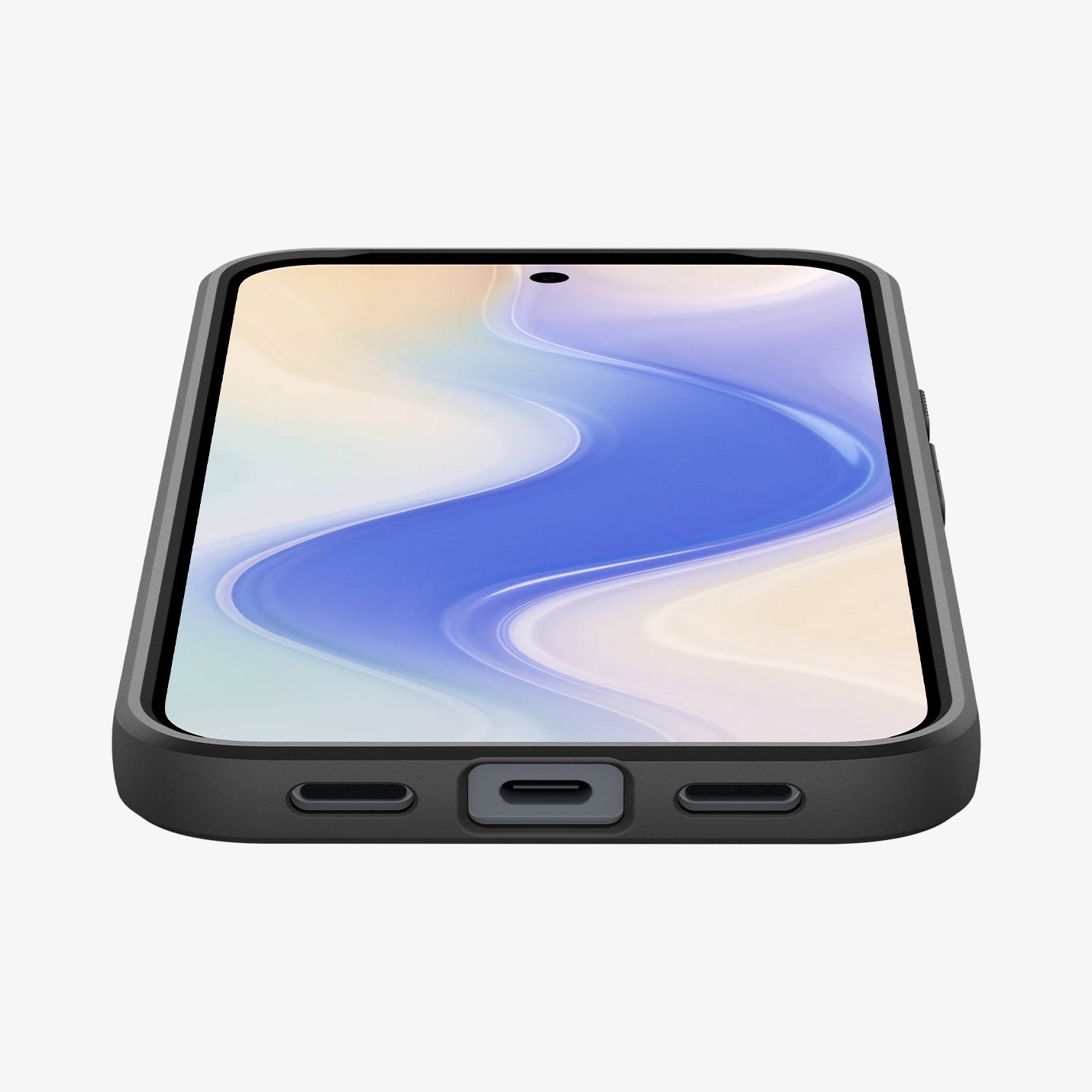 ACS09714 - Pixel 10 / Pixel 10 Pro Case Liquid Air in matte black showing the front and bottom