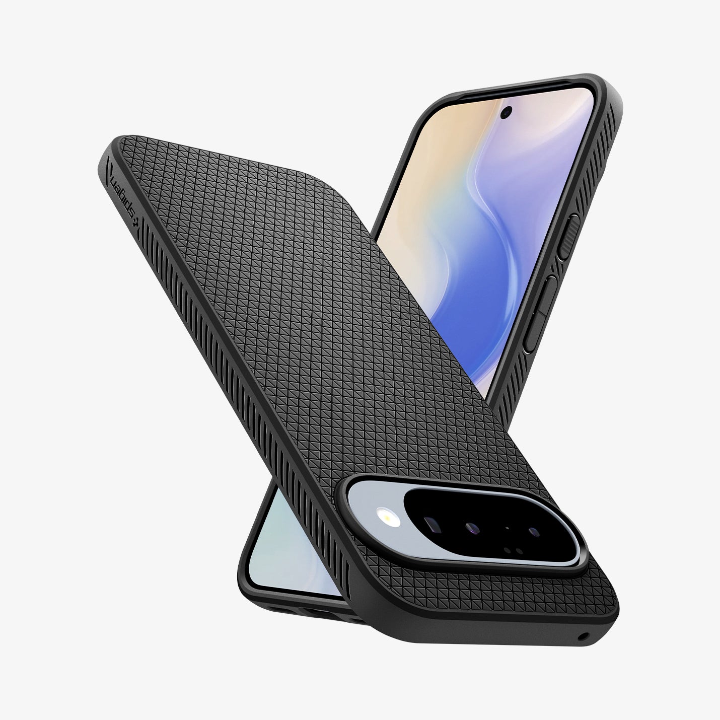 ACS09714 - Pixel 10 / Pixel 10 Pro Case Liquid Air in matte black showing the back, front and sides