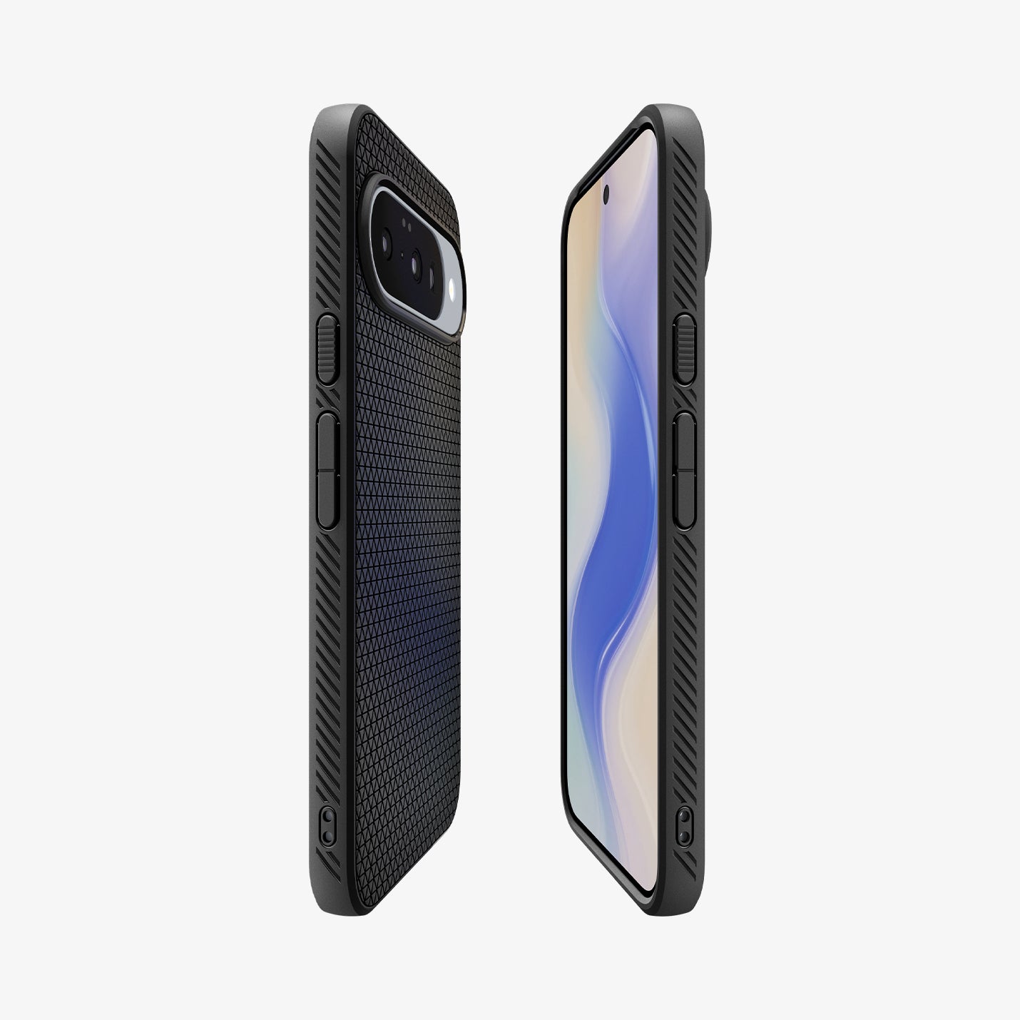 ACS09714 - Pixel 10 / Pixel 10 Pro Case Liquid Air in matte black showing the sides, partial front and back