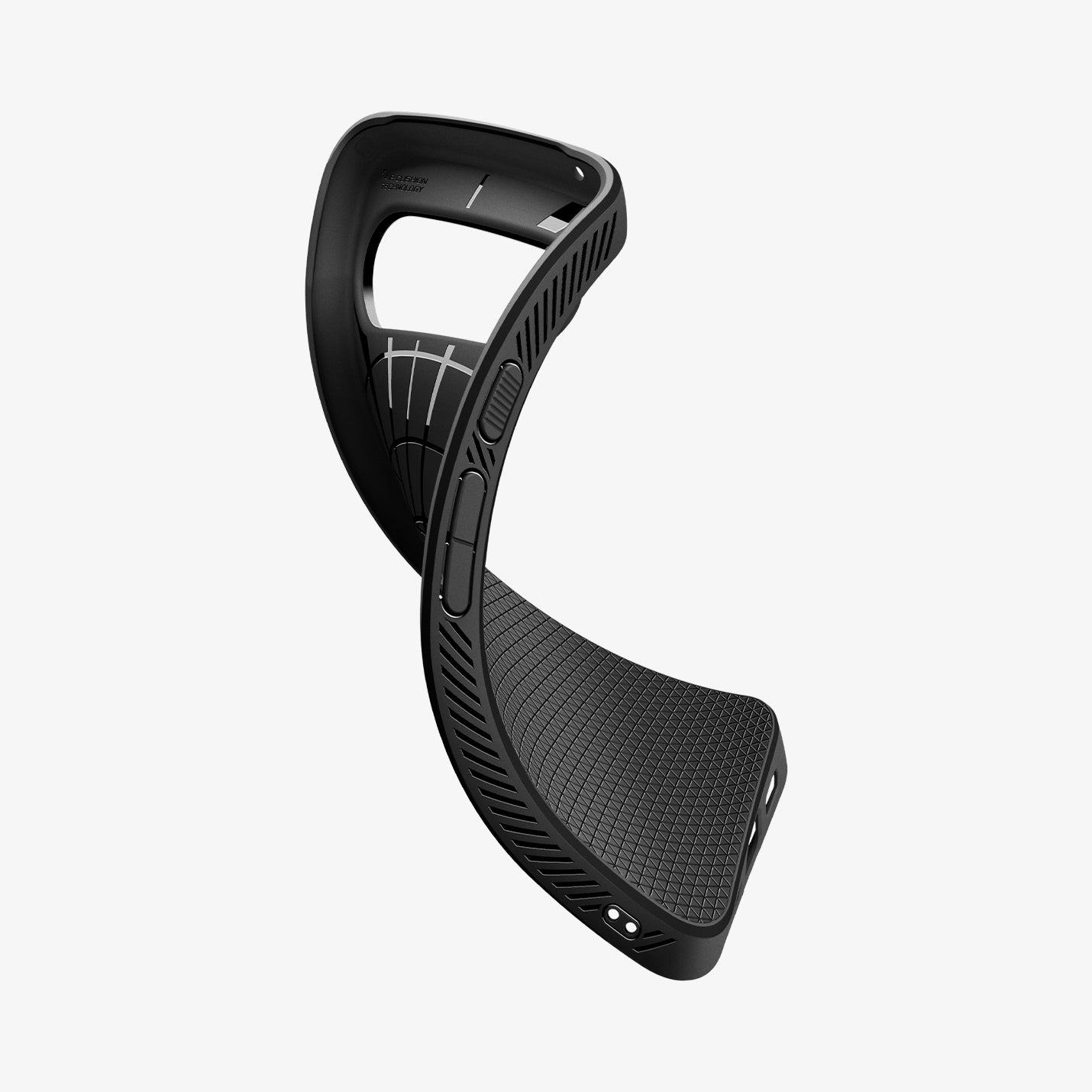 ACS09714 - Pixel 10 / Pixel 10 Pro Case Liquid Air in matte black showing the case bending to show the flexibility