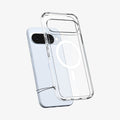 ACS09702 - Pixel 10 / Pixel 10 Pro Case Ultra Hybrid Metal Ring (MagFit) in crystal clear showing the back with case hovering away from device