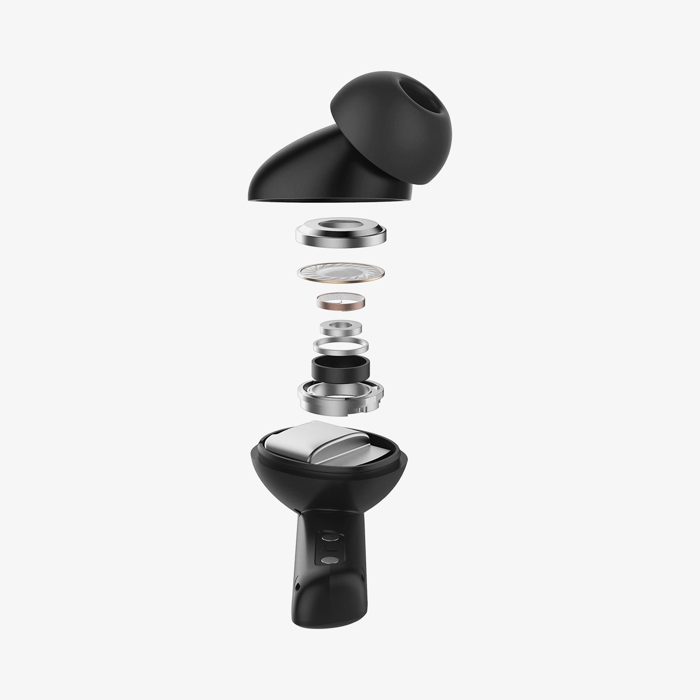 ASD07888 - Spigen True Wireless Earbuds SA2402 in Black showing the parts inside the earbud