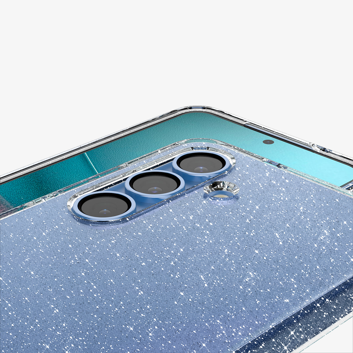 ACS08976 - Galaxy S25 Plus Case in Crystal Quartz showing the partial back and partial front lens camera zoomed in