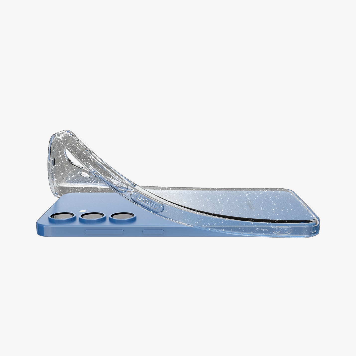 ACS08976 - Galaxy S25 Plus Case in Crystal Quartz showing the partial back, and side with case partially lifted form the device