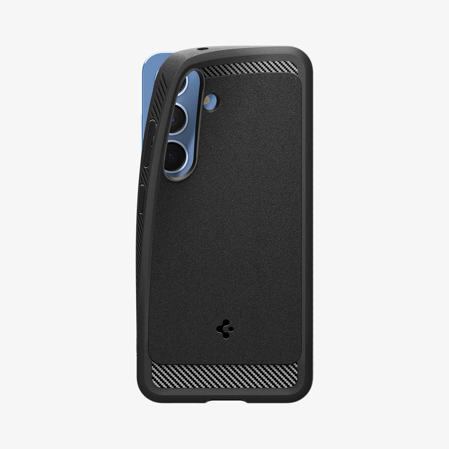 ACS08977 - Galaxy S25 Plus Case Rugged Armor (MagFit) in Matte Black showing the back with edge partially lifted