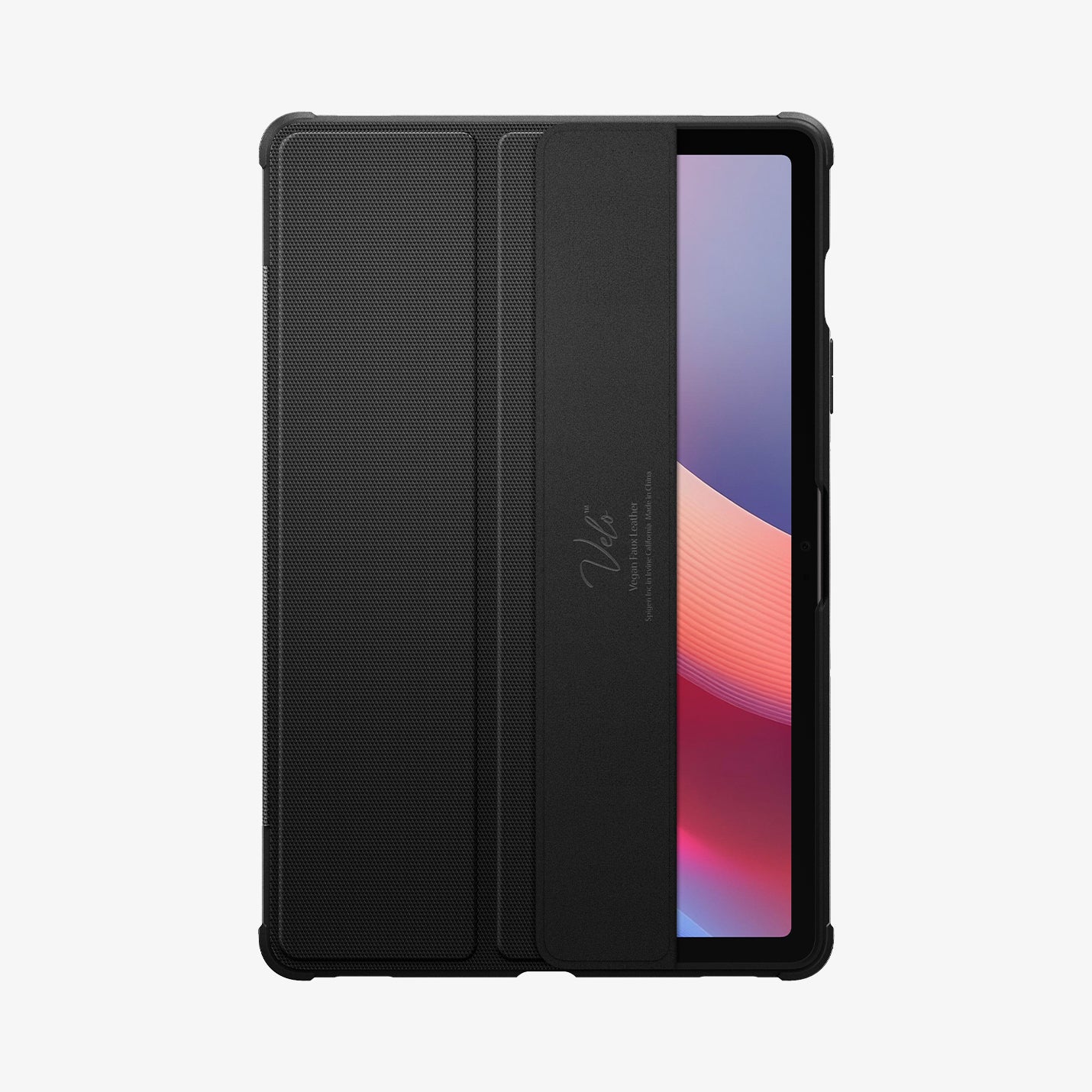 ACS09381 - Galaxy Tab S10 FE+ Case Rugged Armor Pro in Matte Black showing the front cover partially open showing partial front of the device