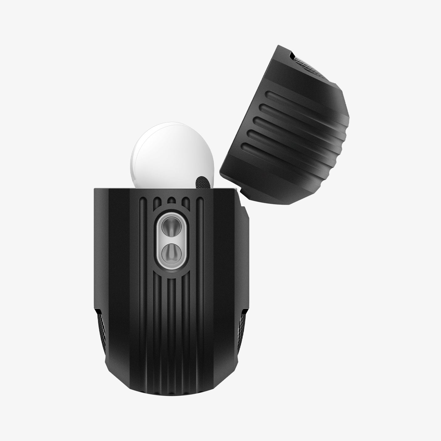 ACS09822 - AirPods Pro 3 Rugged Armor in Matte Black showing the side, half open