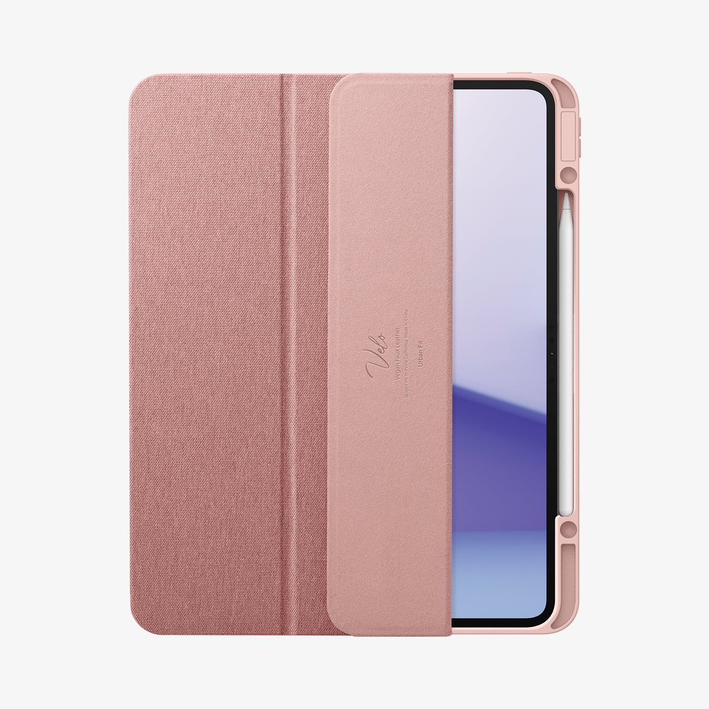 ACS07011 - iPad Pro 12.9-inch Case Urban Fit in Rose Gold showing the front, partially open with stylus pen