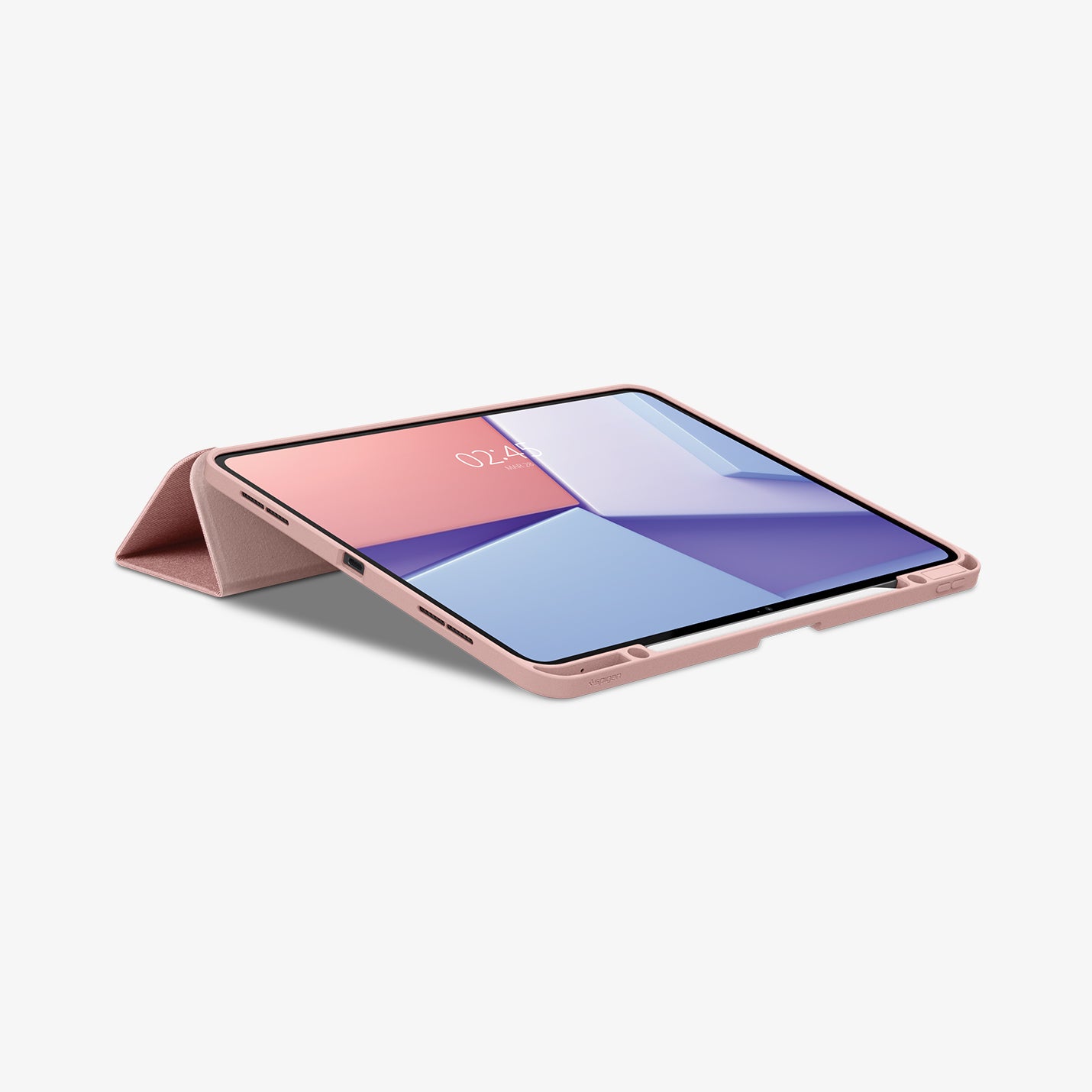 ACS07011 - iPad Pro 12.9-inch Case Urban Fit in Rose Gold showing the front, partial side with a folded front cover propped up behind as a stand