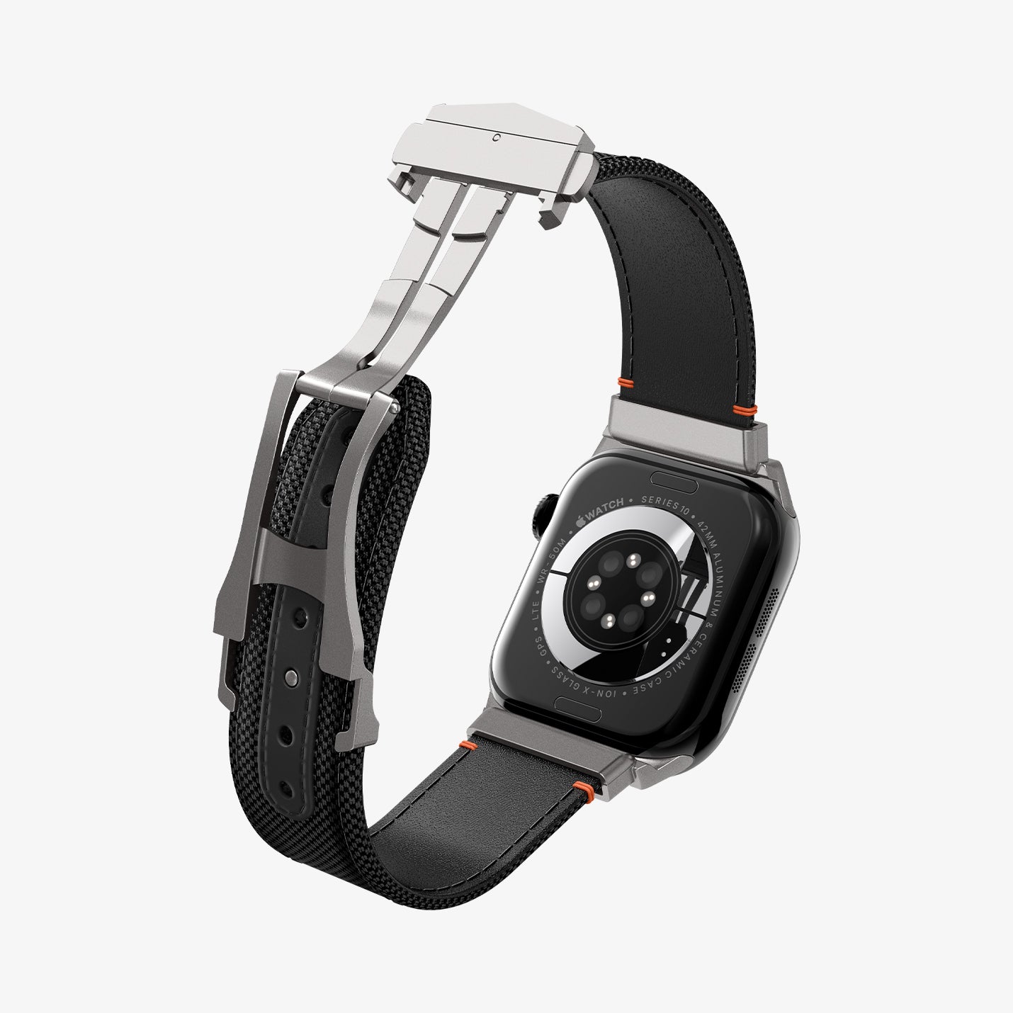 AMP09304 - Apple Watch Ultra (49mm) Classic Fit in Black showing the back of the watch, inner side and bottom
