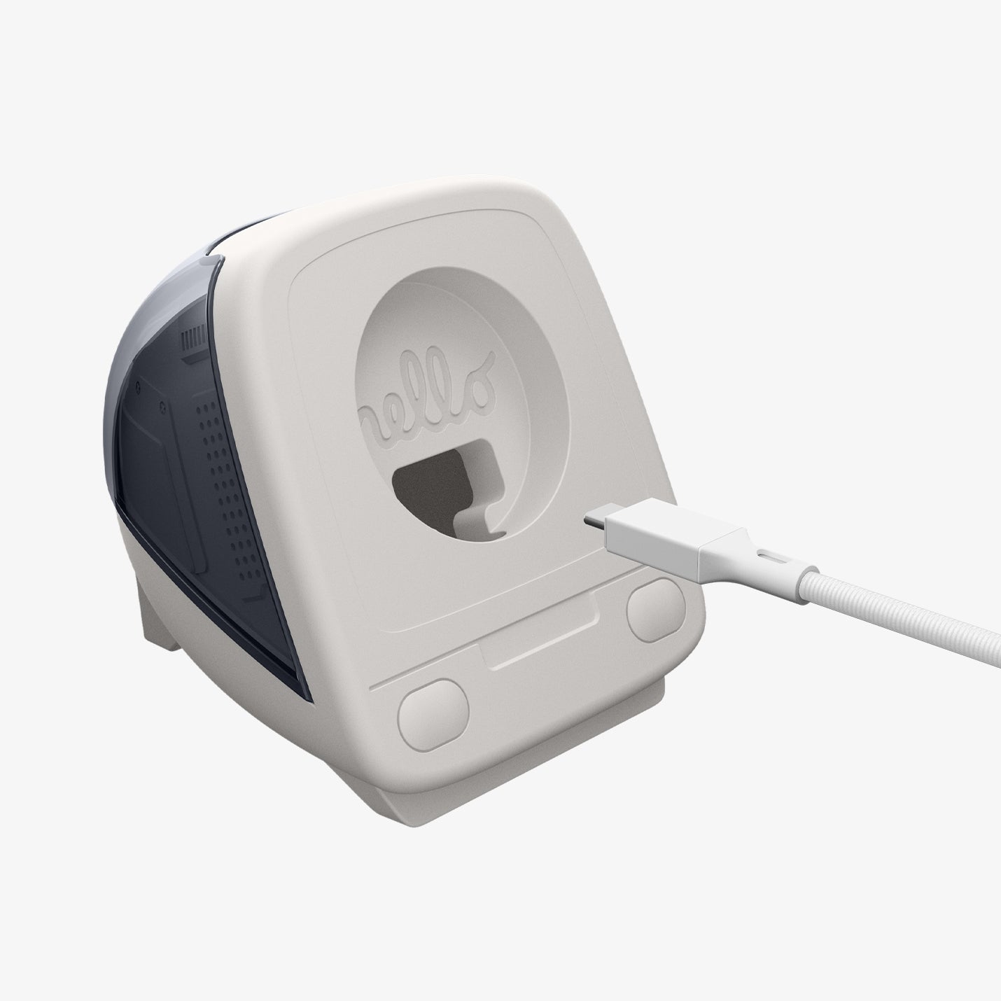 AMP09340 - Apple Watch Classic C1 Charger Stand in graphite showing case with charging cable.