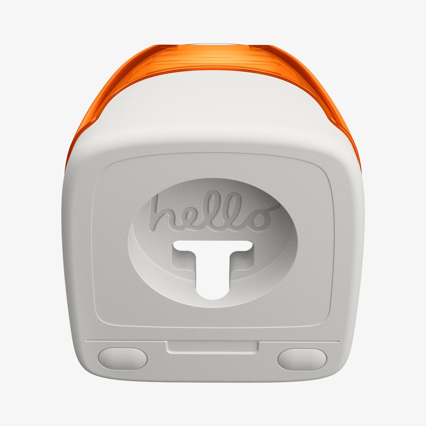 AMP09342 - Apple Watch Classic C1 Charger Stand in tangerine showing front with hello word inside.