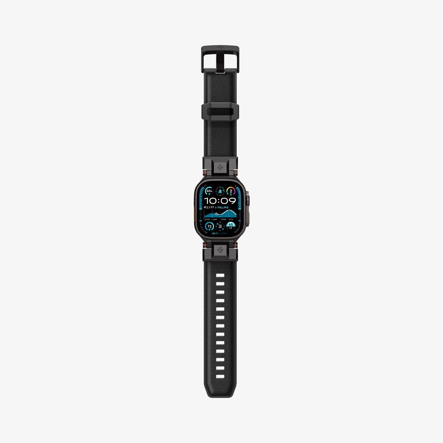 AMP09229 - Apple Watch Ultra (49mm) DuraPro Armor in Black Edition showing the front with the watch band flat