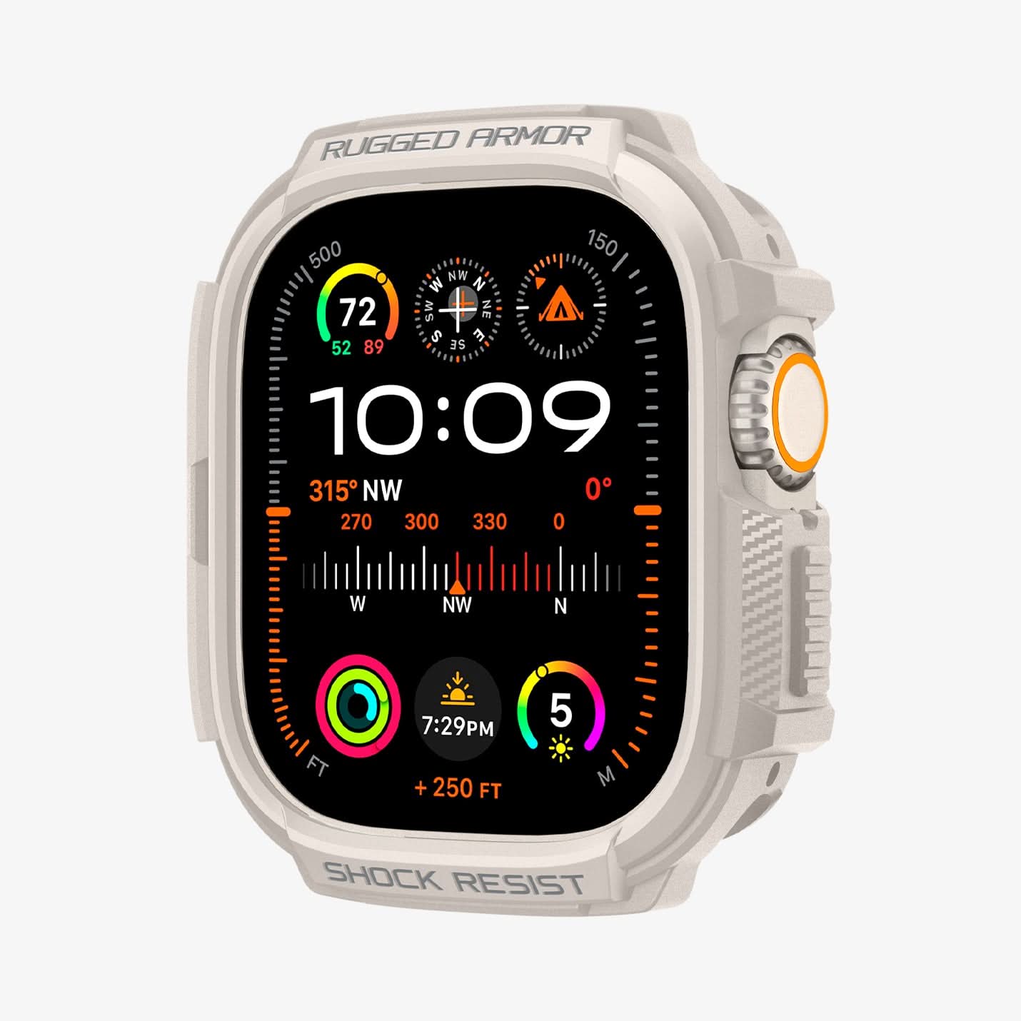 ACS07381 - Apple Watch (49mm) Rugged Armor in Dune Beige showing the front of the face