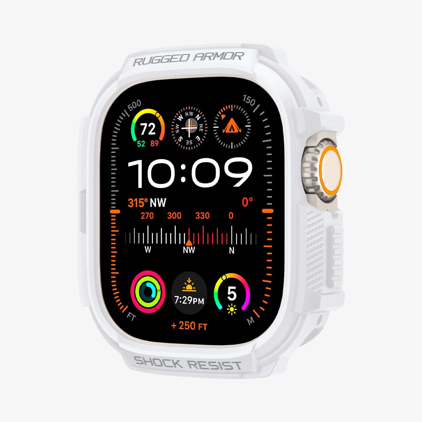 ACS07384 - Apple Watch (49mm) Rugged Armor in White showing the front and partial side of the watch face
