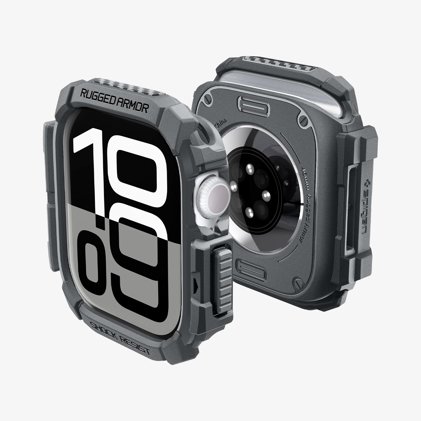 ACS08598 - Apple Watch 10 (46mm) Case Rugged Armor in Dark Gray showing the front, back, partial sides and top